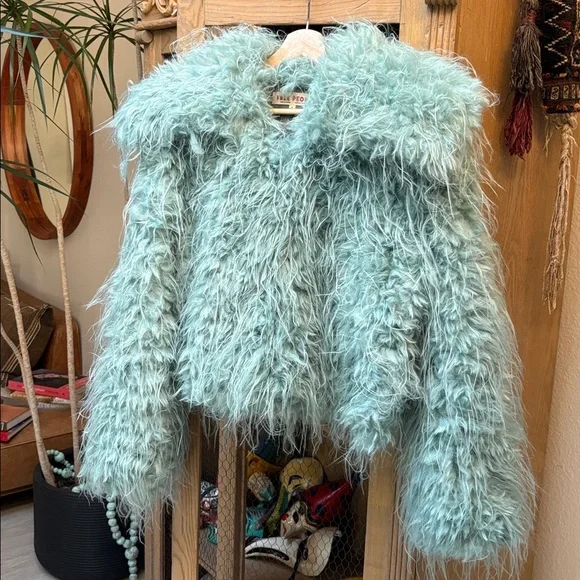 Free People Moonlight Faux Fur Jacket in Granite Green - Picture 6 of 15
